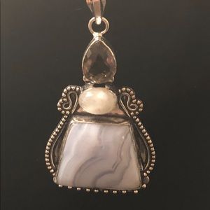 Amethyst blue lace agate pearl pendant